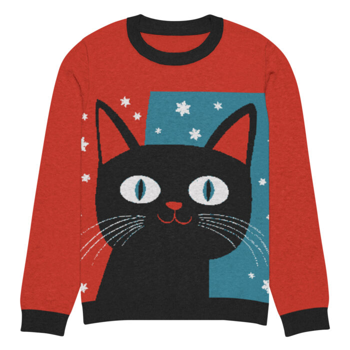 Festive Black Cat Ugly Holiday Sweater