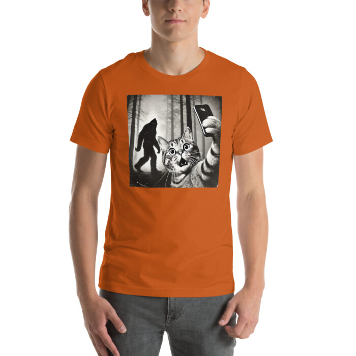 Cat Meets Bigfoot: Selfie Chronicles Unisex t-shirt - Image 4