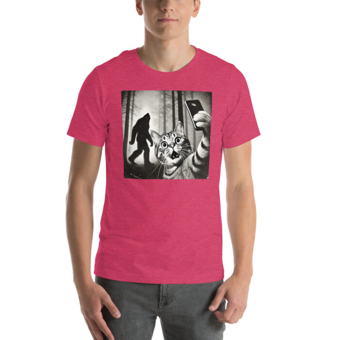 Cat Meets Bigfoot: Selfie Chronicles Unisex t-shirt - Image 3