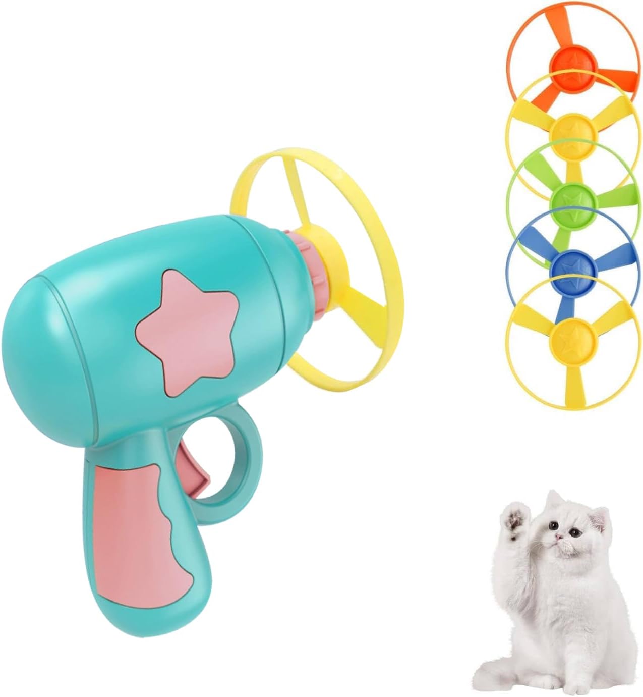 Andiker flying disc launcher cat toy with colorful propellers