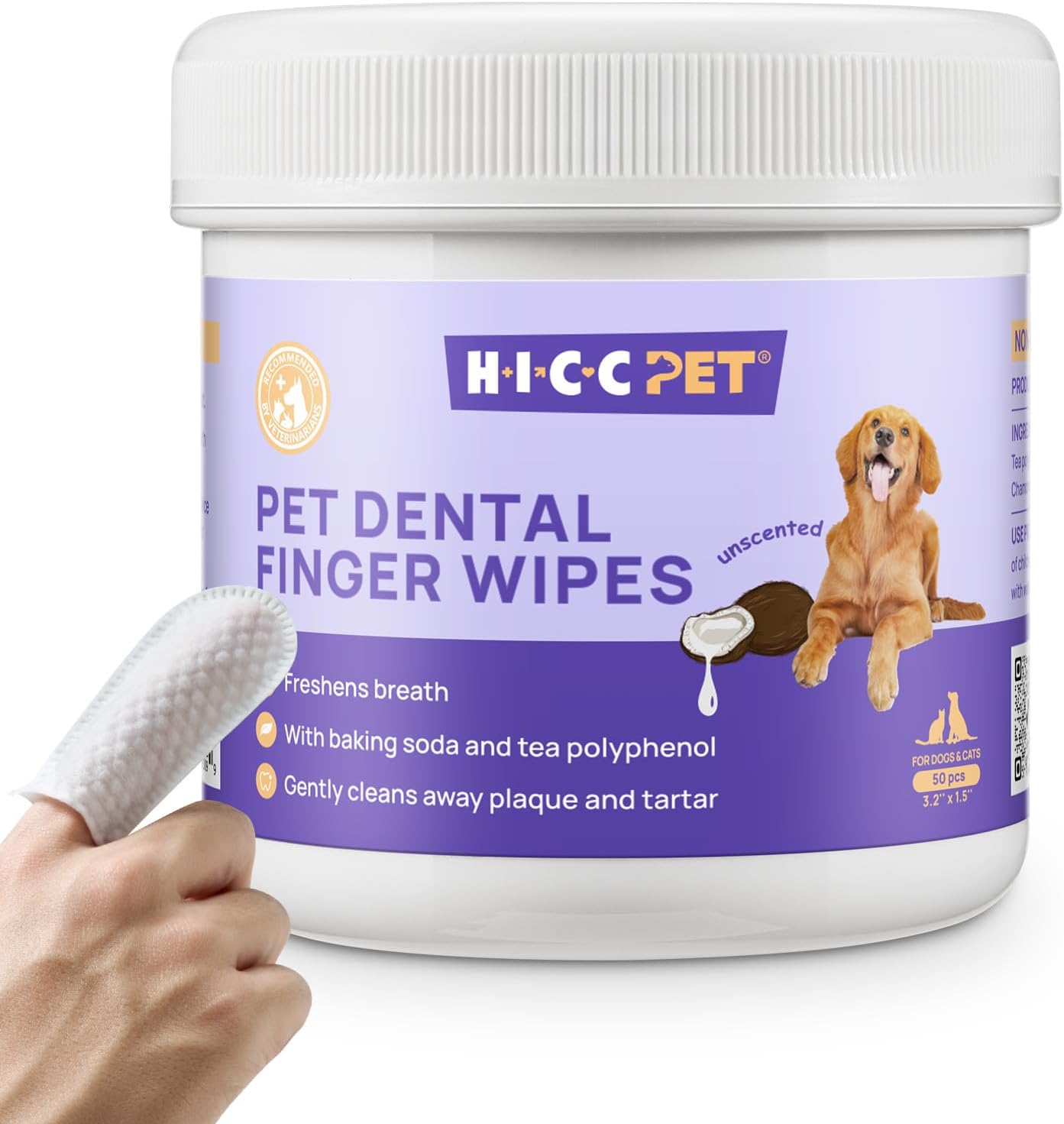 HICC Pet Teeth Cleaning Finger Wipes 50 Count