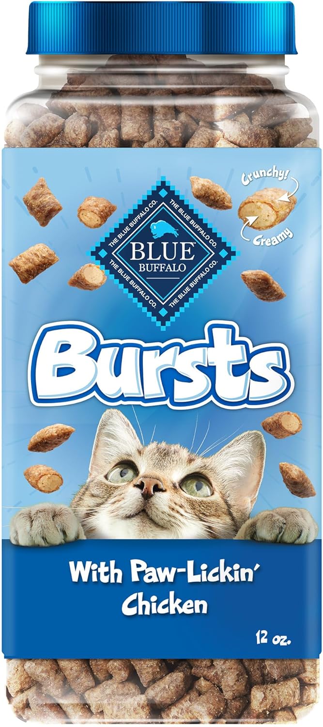 Blue Buffalo Bursts crunchy creamy chicken cat treats 12oz tub