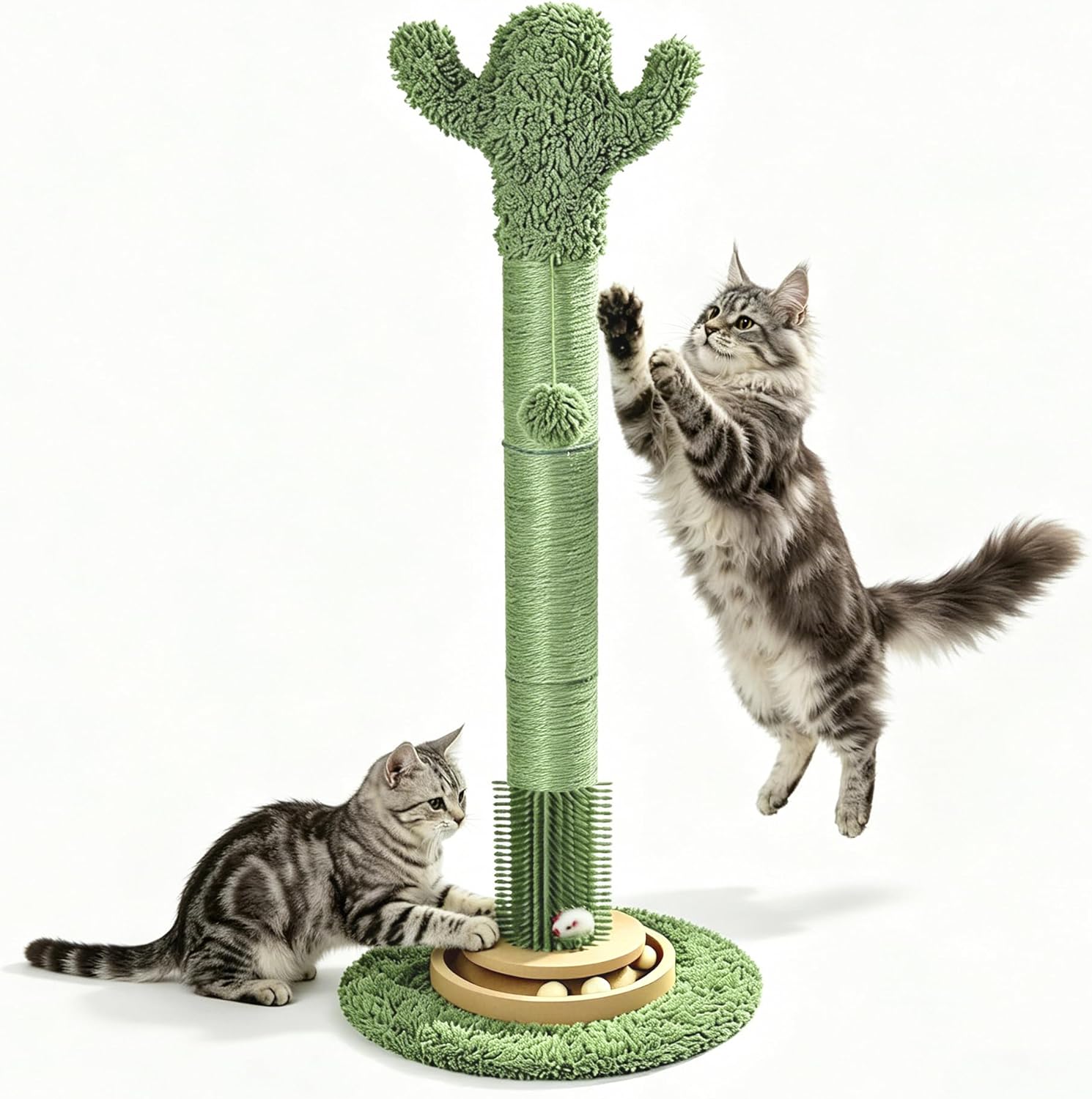 PAWALAYA 41.5 inch cactus cat scratching post with ball and grooming brush