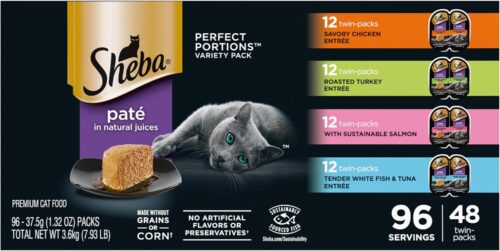 Sheba Perfect Portions wet cat food variety pack with chicken turkey salmon whitefish