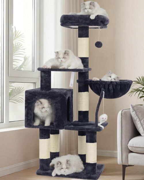Heybly cat tree condo with hammock and sisal scratching posts smoky gray