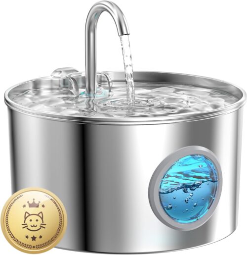 Stainless Steel Cat Water Fountain 74oz with Filter