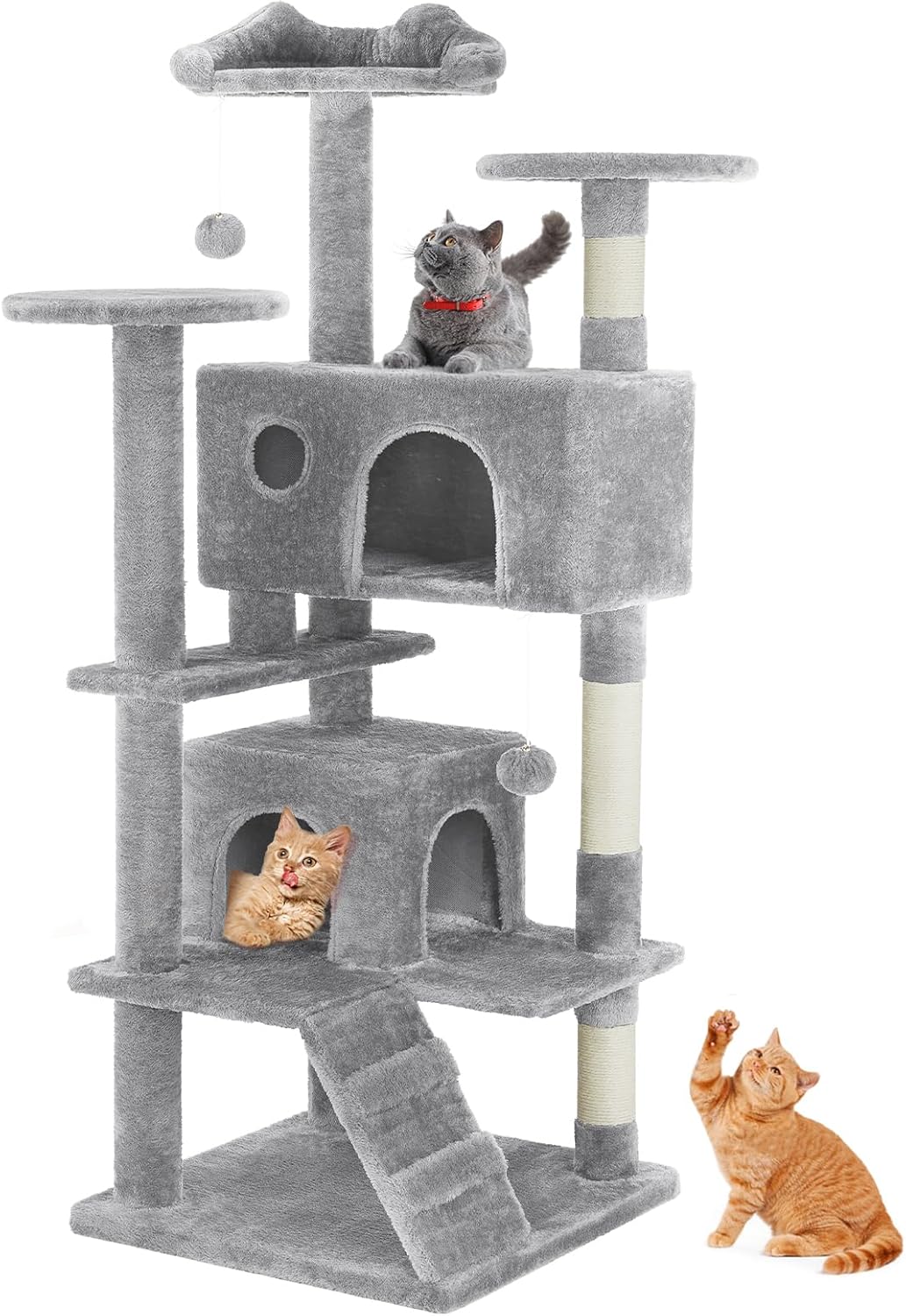 Sweetcrispy 54 inch cat tree tower light grey with climbing ladder