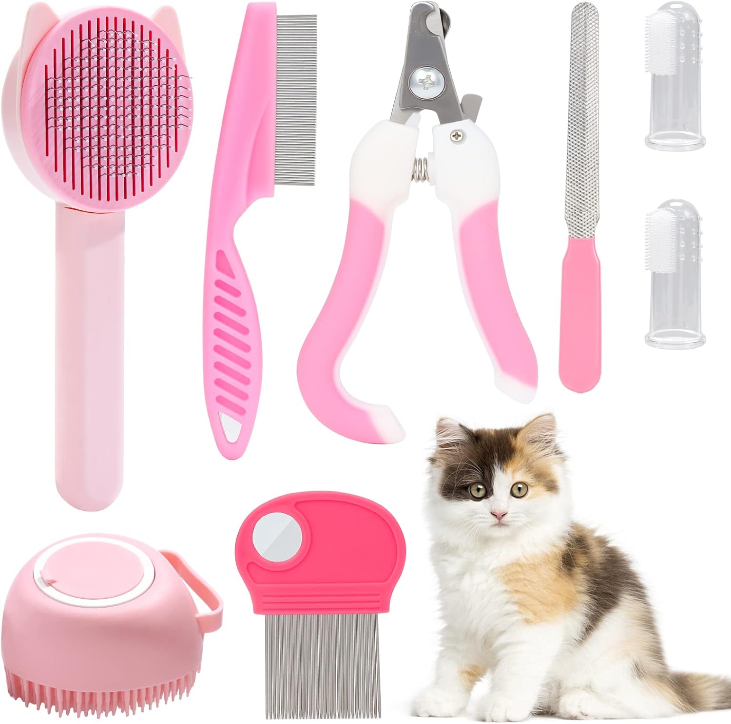 VCZONE 8-Piece Cat Grooming Kit with Nail Clipper and Brushes