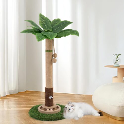 Woochpet 35 inch tall cat scratching post tree with toy mouse and wooden ball