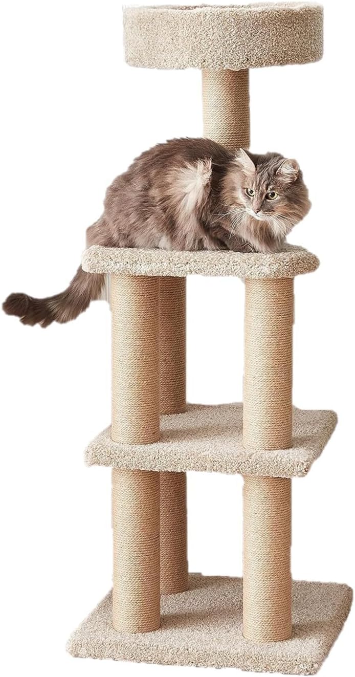 Amazon Basics 45.9 inch cat tree tower with jute rope scratching posts beige