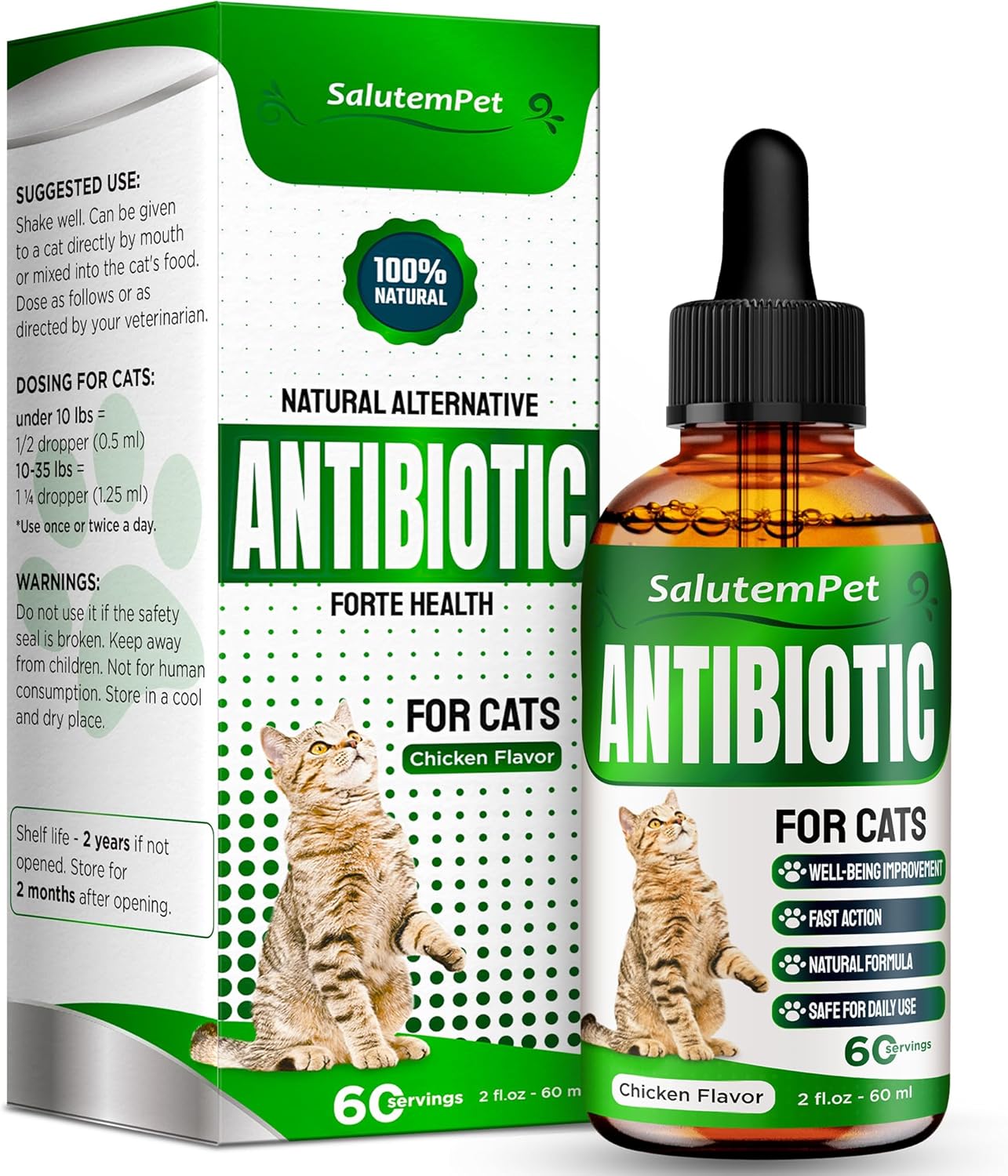 Cat antibiotic liquid supplement for infections and respiratory health 2oz