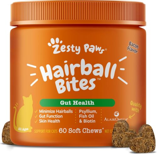 Zesty Paws hairball bites for cats omega 3 supplement 60 count