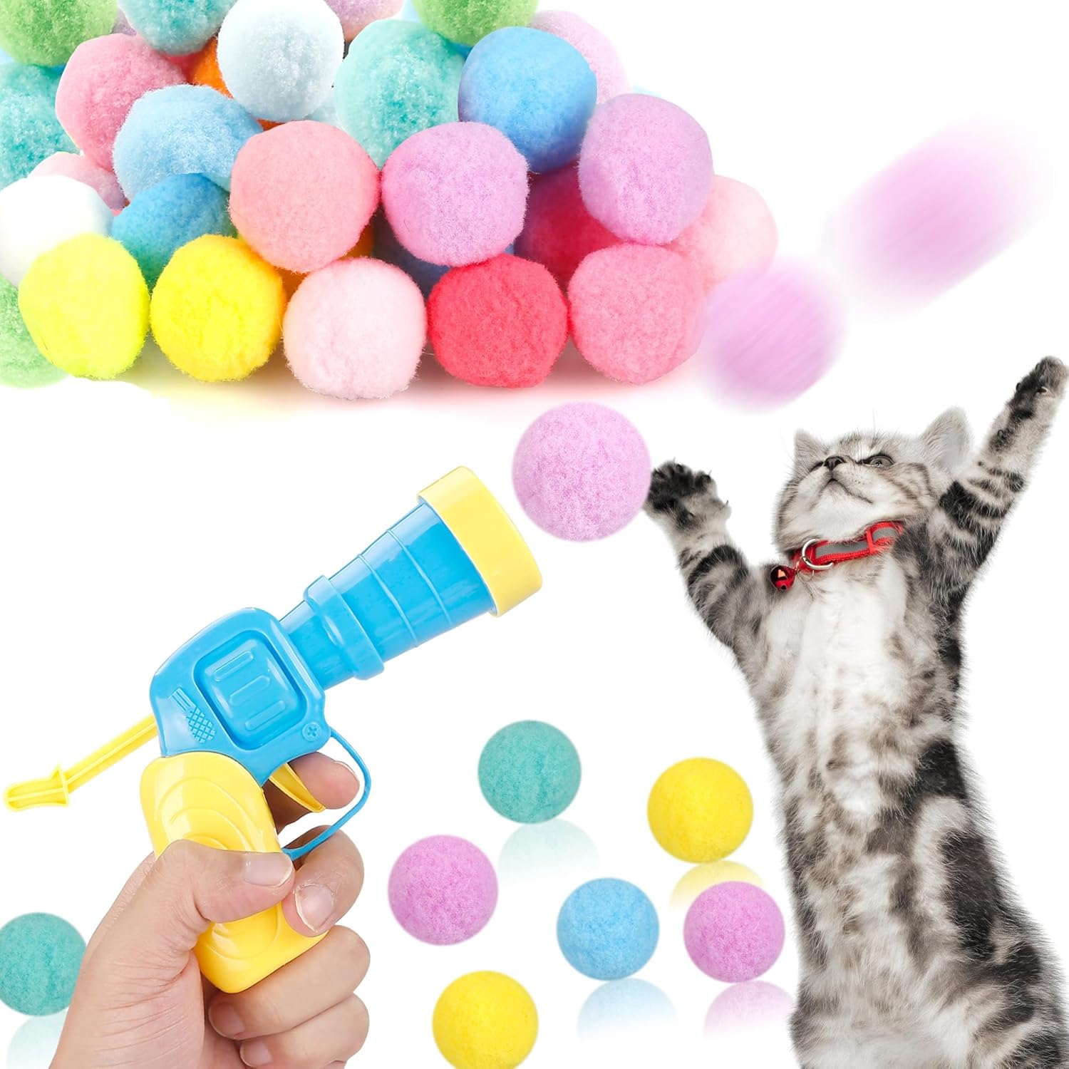 MeoHui cat ball launcher gun with 30 plush fuzzy balls