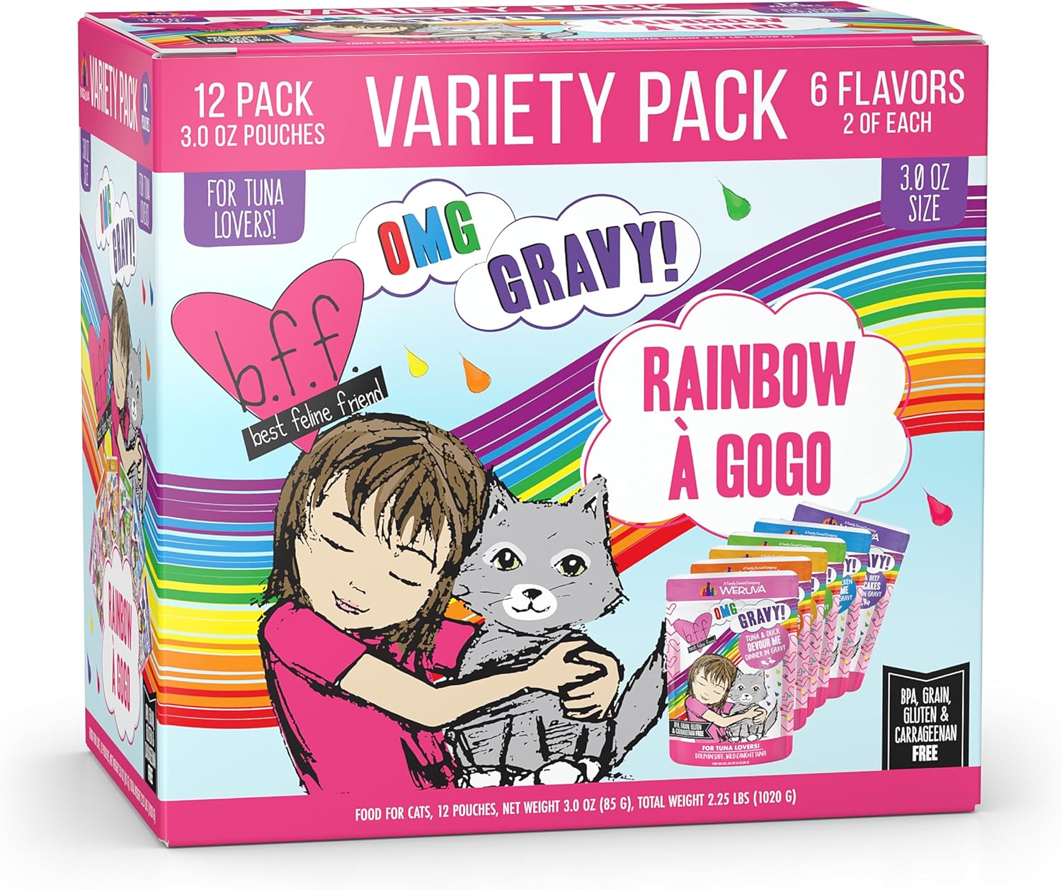 Weruva BFF OMG Rainbow A Gogo wet cat food variety 12 pack pouches