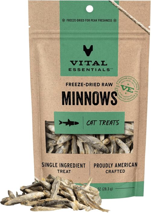 Vital Essentials freeze dried minnows single ingredient cat treats 1oz bag