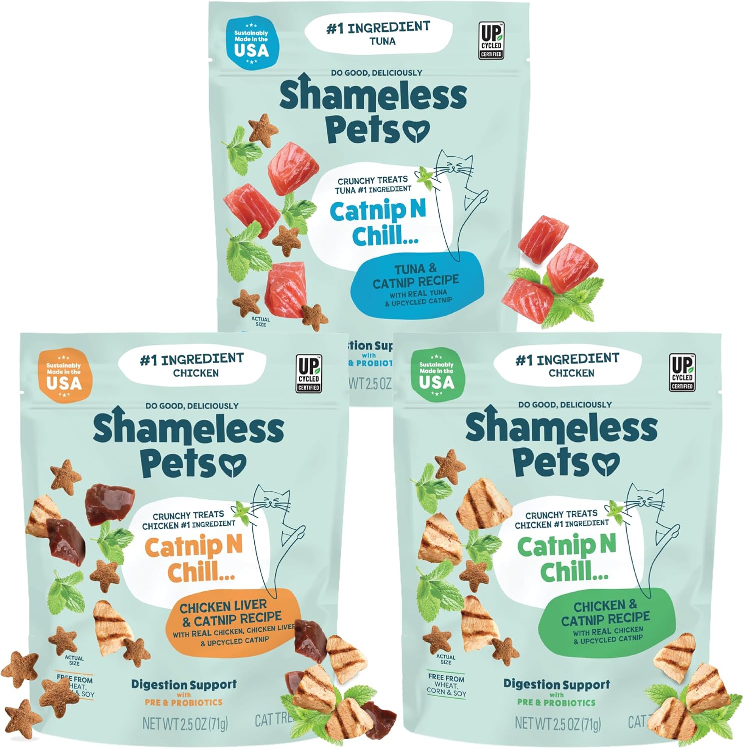 Shameless Pets crunchy cat treats variety pack 3 pack digestive support
